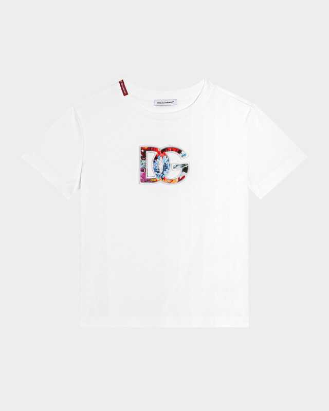 Girl's DG Floral Logo Cotton Jersey T-Shirt, Size 4-6